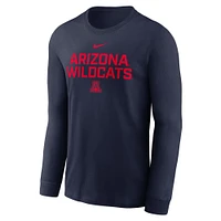 T-shirt Nike bleu marine Arizona Wildcats 2025 Sideline Performance à manches longues pour homme