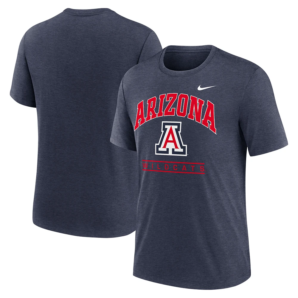 T-shirt Nike bleu marine Arizona Wildcats Arch Over Logo Tri-Blend pour homme