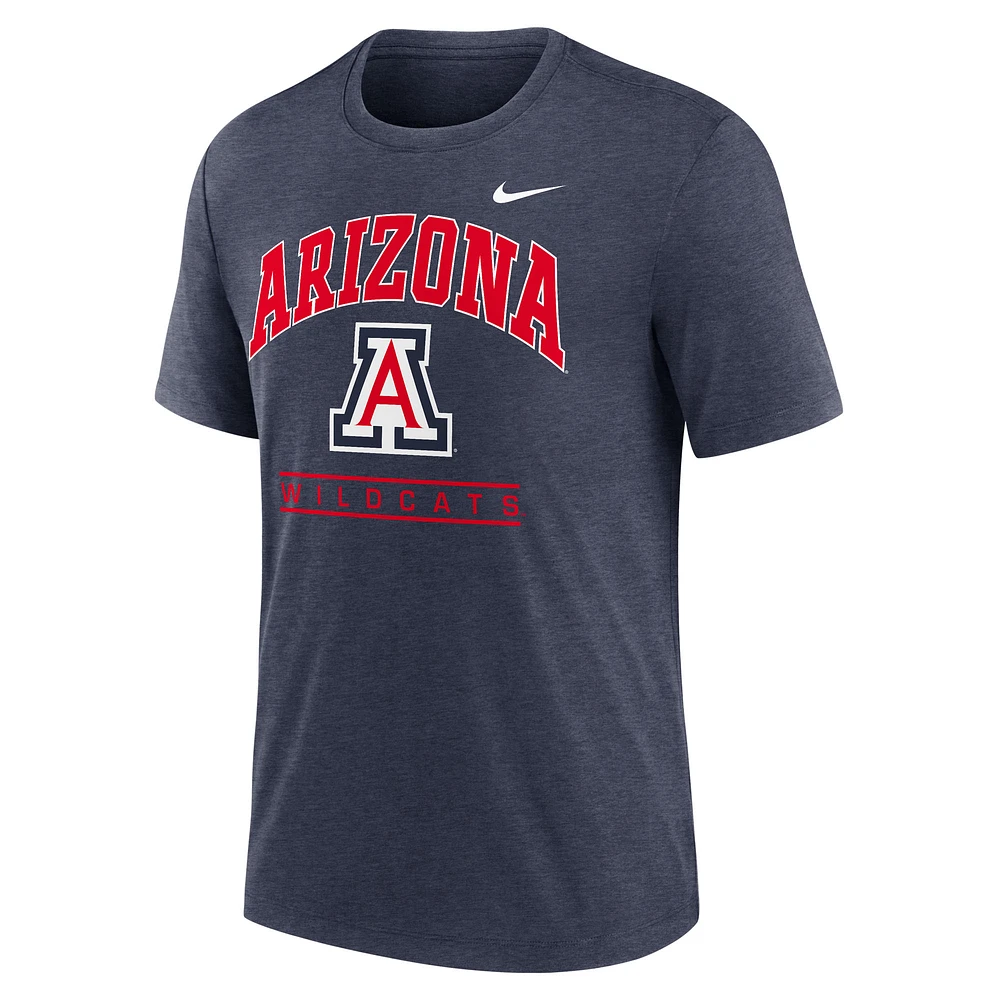 T-shirt Nike bleu marine Arizona Wildcats Arch Over Logo Tri-Blend pour homme