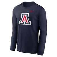 T-shirt à manches longues Nike bleu marine avec logo principal des Arizona Wildcats pour homme