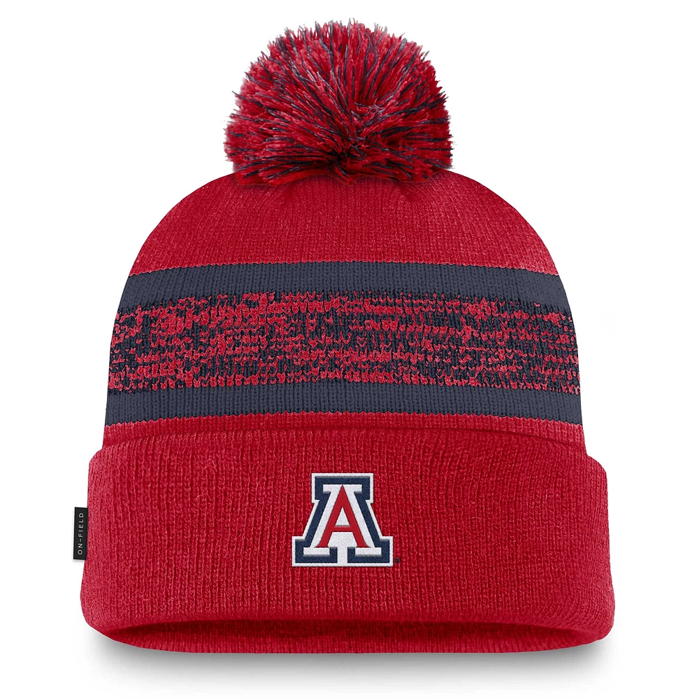 Men's Nike  Red Arizona Wildcats On-Field Peak Cuffed Knit Hat with Pom