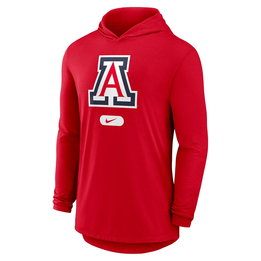 T-shirt à capuche manches longues Nike Primetime Tri-Blend Performance pour homme, rouge, Arizona Wildcats