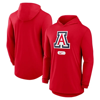 T-shirt à capuche manches longues Nike Primetime Tri-Blend Performance pour homme, rouge, Arizona Wildcats