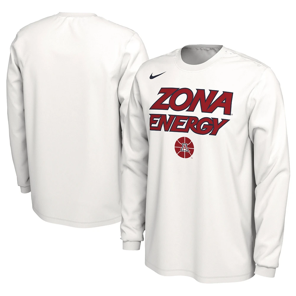 T-shirt à manches longues unisexe Nike blanc Arizona Wildcats 2024 On-Court Bench Energy