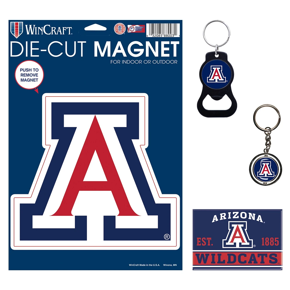 WinCraft Arizona Wildcats 4-Pack Key Rings and Magnets Set