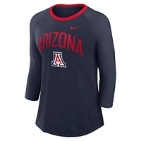 Haut à manches 3/4 raglan Tri-Blend Nike bleu marine Arizona Wildcats pour femme