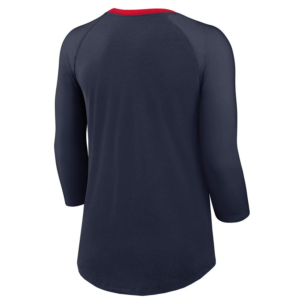 Haut à manches 3/4 raglan Tri-Blend Nike bleu marine Arizona Wildcats pour femme