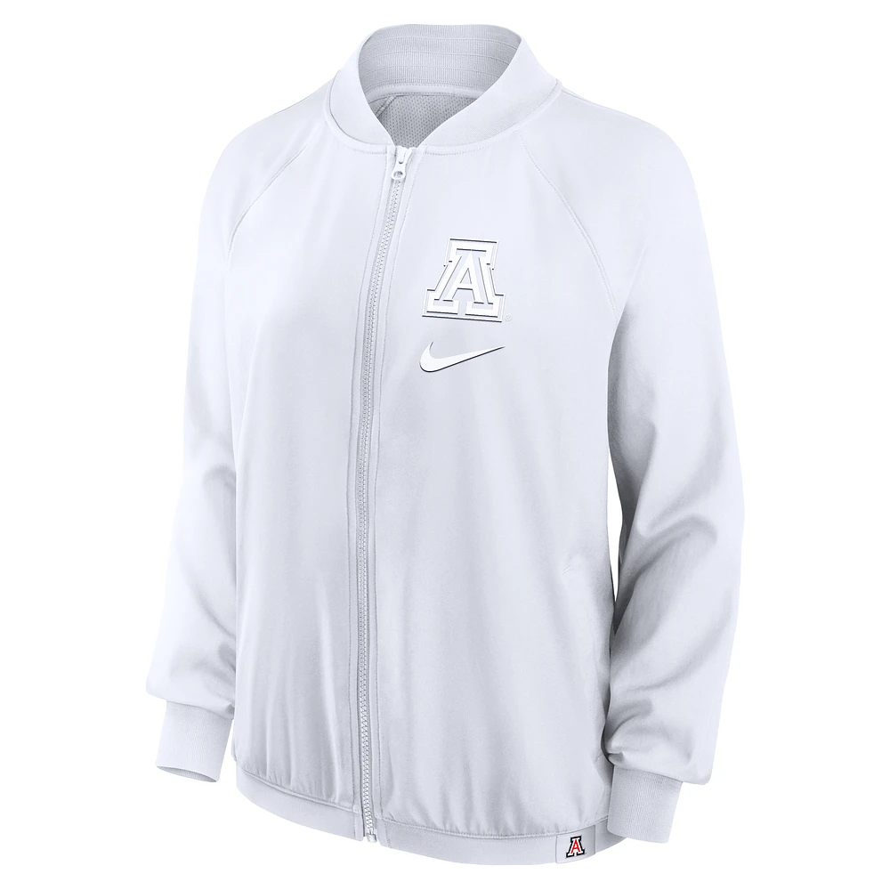 Veste aviateur entièrement zippée Nike blanche Arizona Wildcats Raglan pour femme