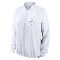 Veste aviateur entièrement zippée Nike blanche Arizona Wildcats Raglan pour femme