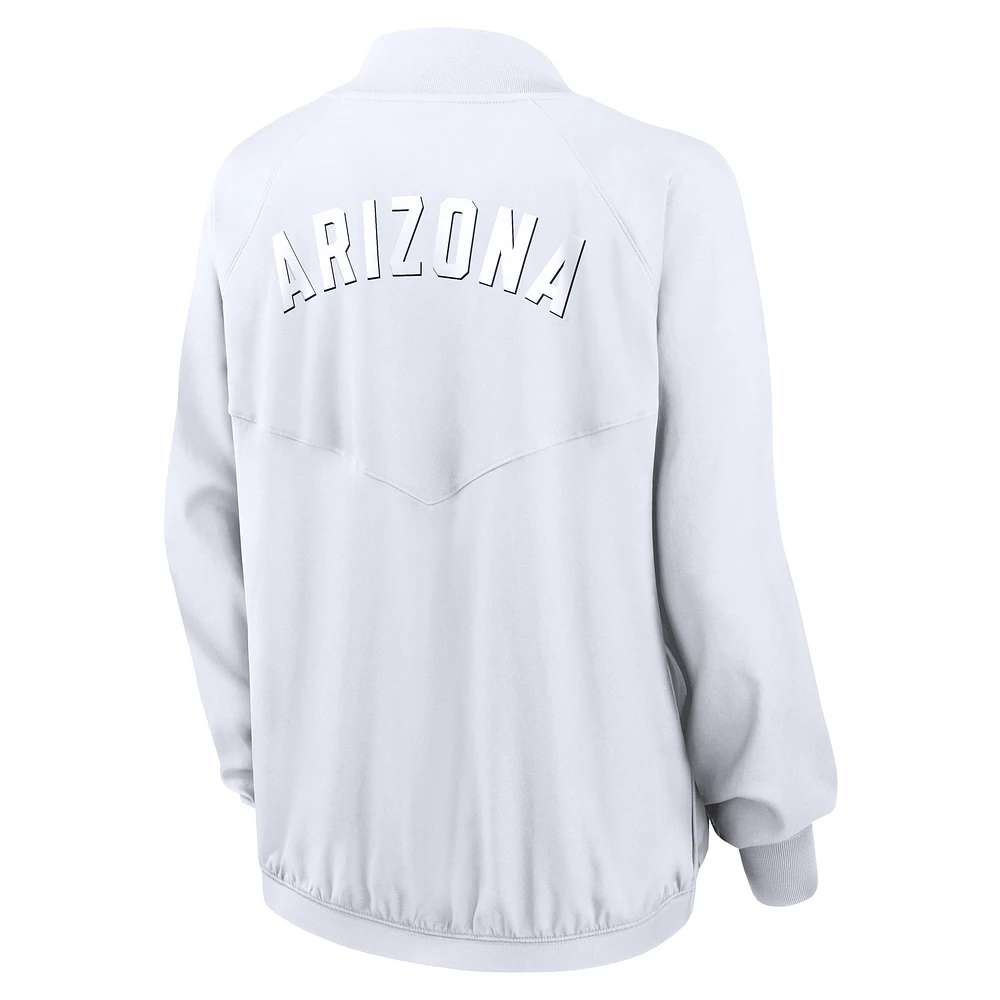 Veste aviateur entièrement zippée Nike blanche Arizona Wildcats Raglan pour femme