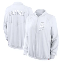Veste aviateur entièrement zippée Nike blanche Arizona Wildcats Raglan pour femme