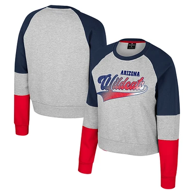 Sweat-shirt à col rond et strass Katinka pour femme Colosseum Heather Grey Arizona Wildcats