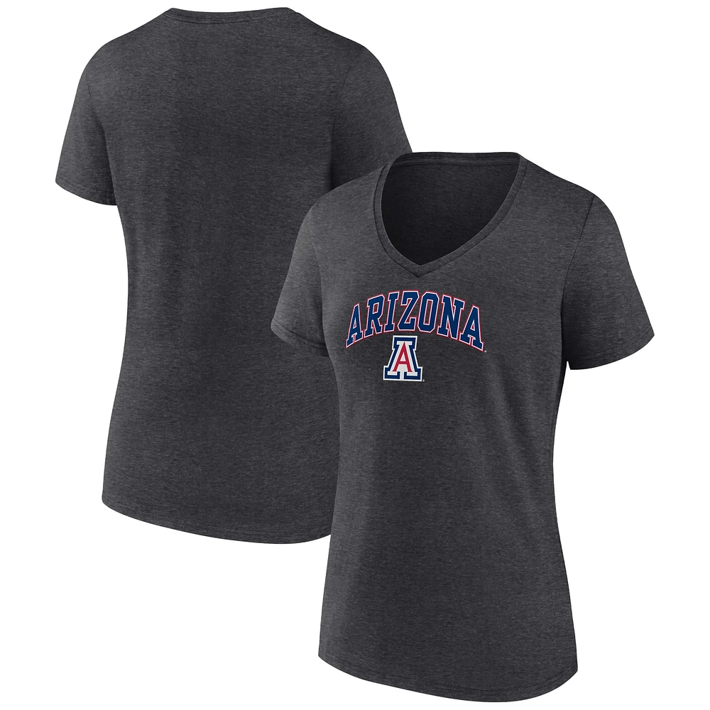 T-shirt à col en V pour femme Fanatics Heather Charcoal Arizona Wildcats Campus