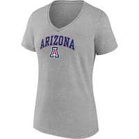 T-shirt à col en V pour femmes Fanatics Heather Grey Arizona Wildcats Campus