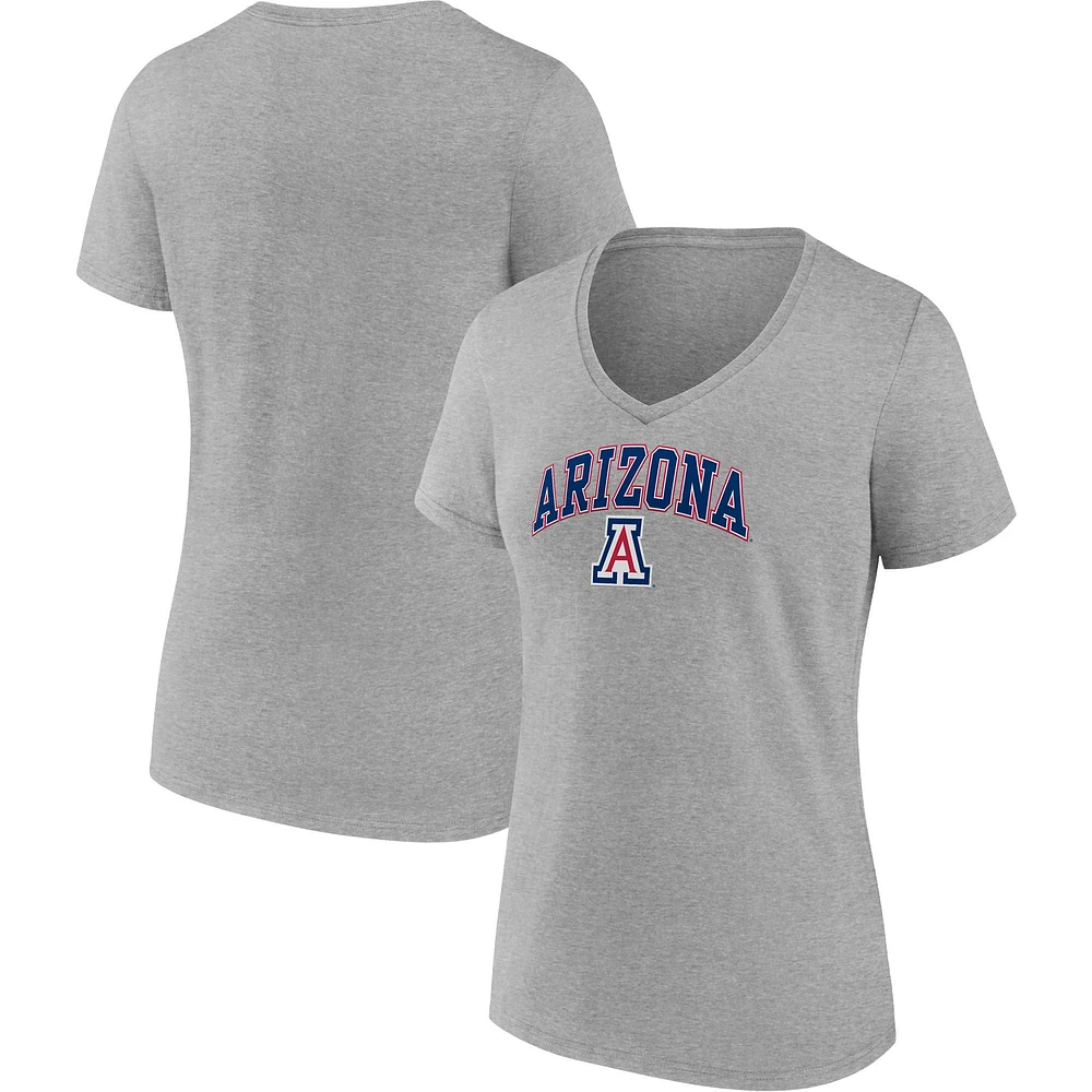 T-shirt à col en V pour femmes Fanatics Heather Grey Arizona Wildcats Campus