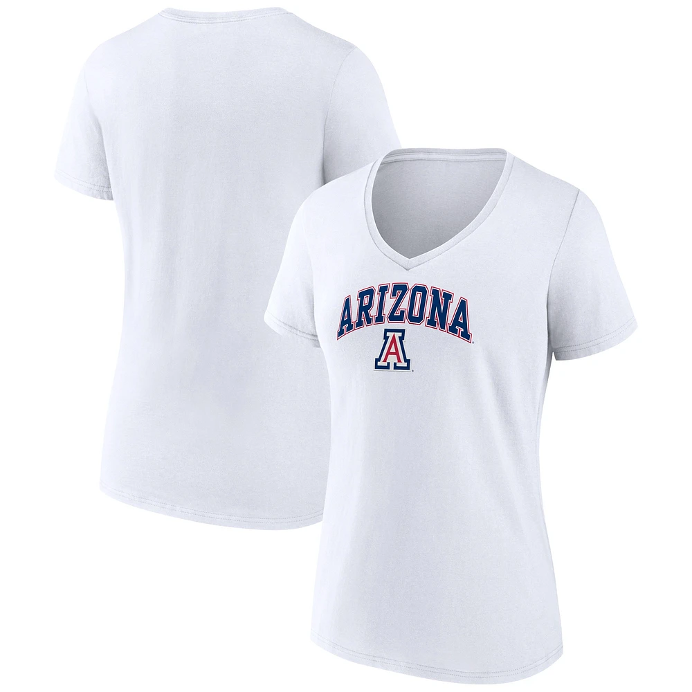 T-shirt à col en V blanc Fanatics Campus des Arizona Wildcats pour femmes