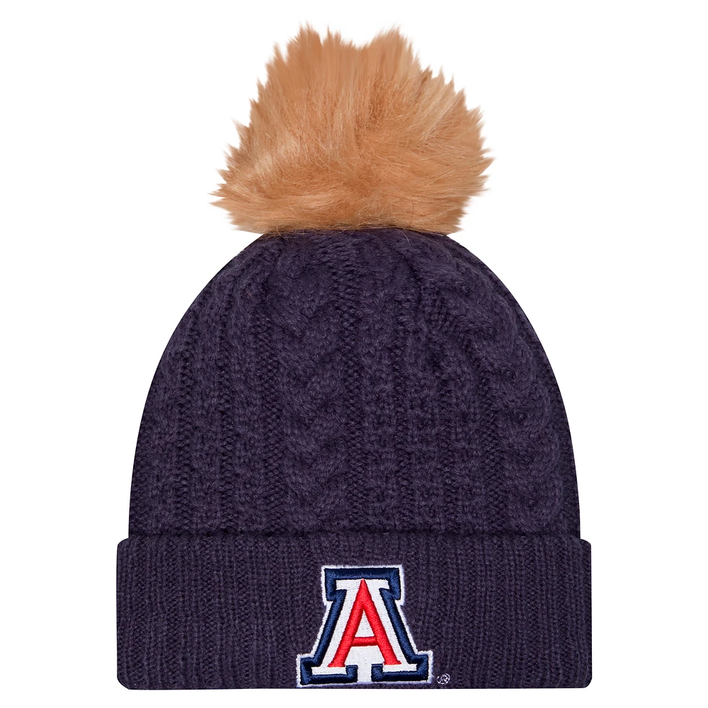 Bonnet en tricot à revers de luxe avec pompon Arizona Wildcats bleu marine New Era pour femme