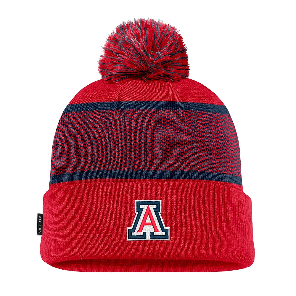 Youth Nike Red Arizona Wildcats 2024 Sideline Peak Cuffed Knit Hat with Pom