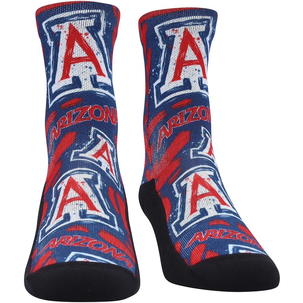 Youth Rock Em Socks Arizona Wildcats Allover Logo & Paint Crew Socks