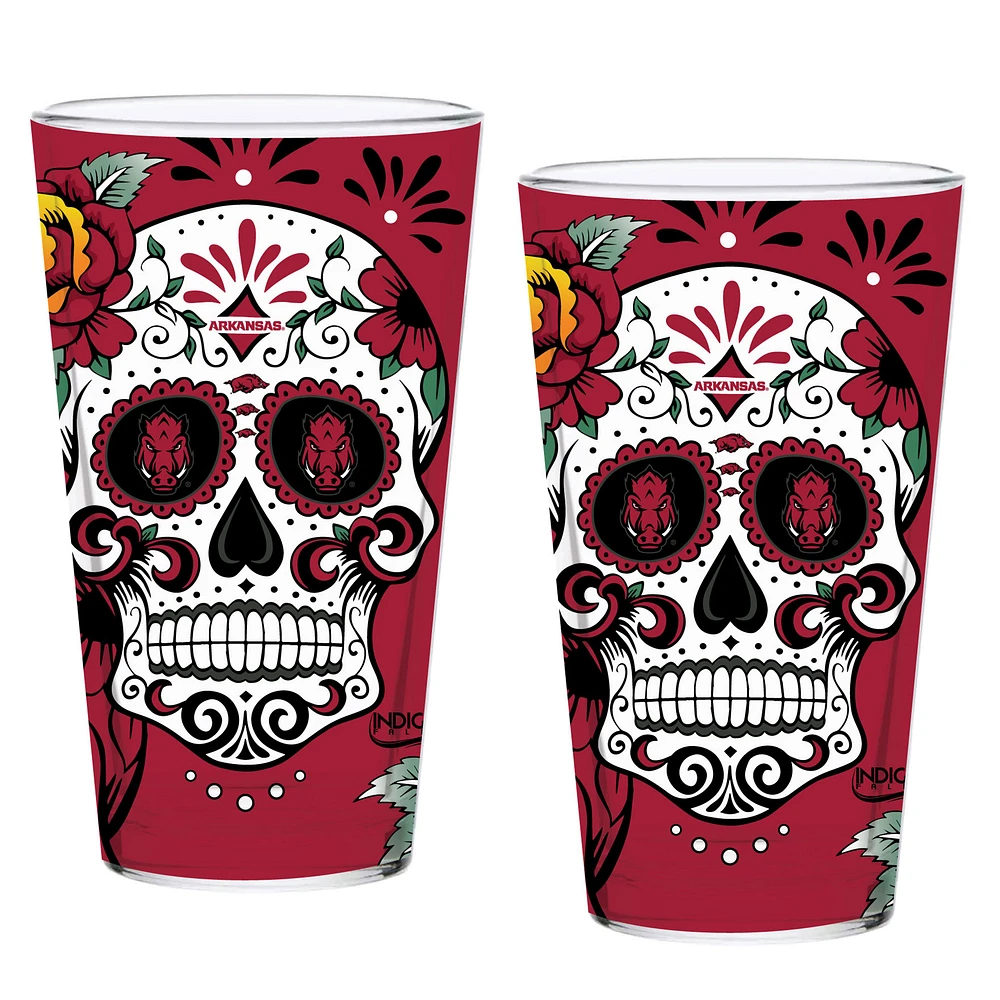 Arkansas Razorbacks Two-Pack 16oz. Dia De Los Muertos Pint Glass Set