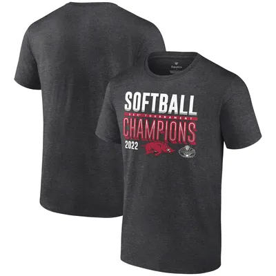 Arkansas Razorbacks Fanatics Branded 2022 SEC Softball Conference Tournament Champions Locker Room T-Shirt - Heathered Charcoal