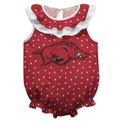 Arkansas Razorbacks Girls Infant Sleeveless Swirls Ruffle Bodysuit - Cardinal