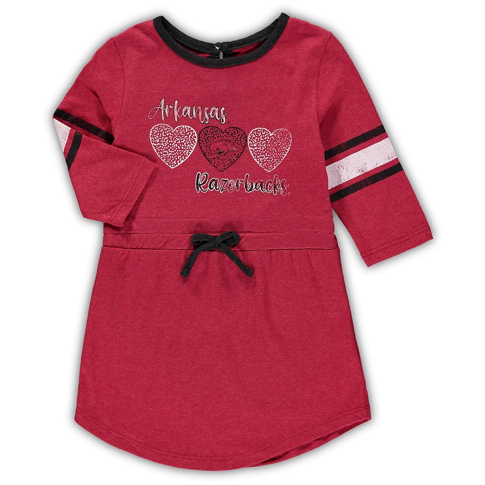 Girls Toddler Colosseum Heathered Cardinal Arkansas Razorbacks Poppin Sleeve Stripe Dress