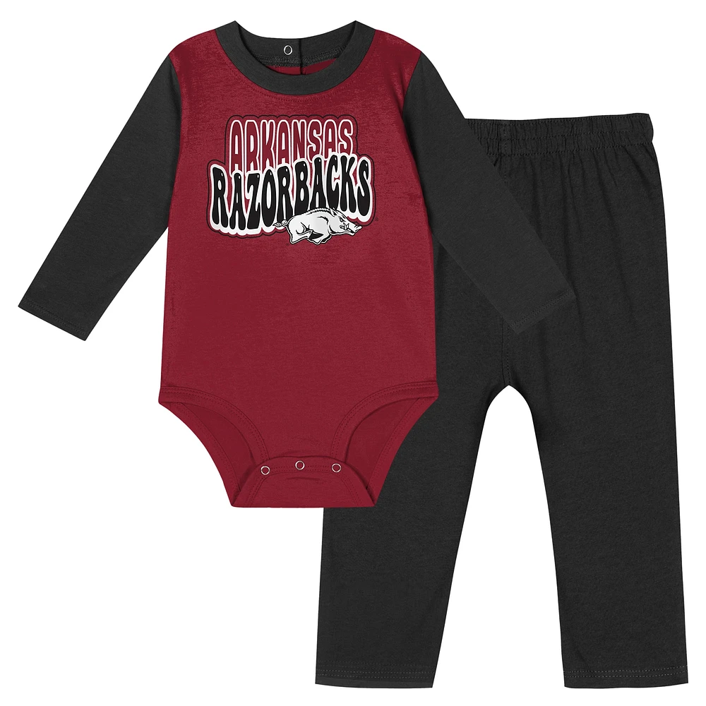 Ensemble body et pantalon à manches longues pour bébé Arkansas Razorbacks Black Double Up