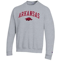 Men's Champion  Heather Gray Arkansas Razorbacks Arch Over Logo Pullover Sweatshirt