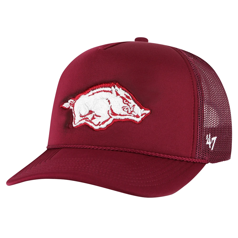 Casquette Snapback de camionneur en mousse sur le devant en maille pour hommes '47 Cardinal Arkansas Razorbacks