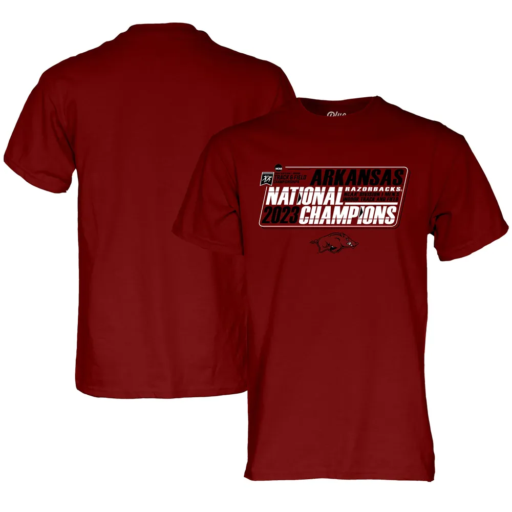 Men's Blue 84 Cardinal Arkansas Razorbacks 2023 NCAA Indoor Track & Field National Champions T-Shirt