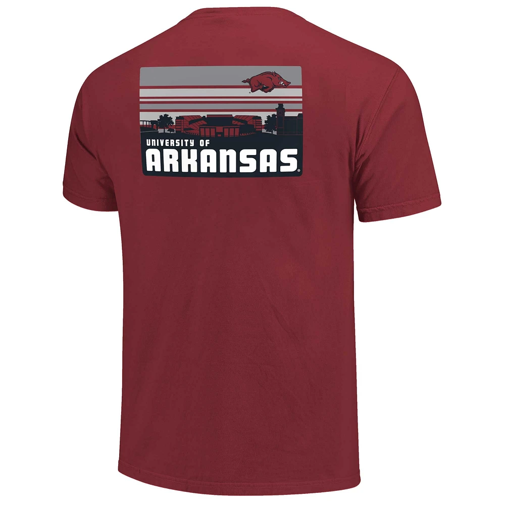 Men's Cardinal Arkansas Razorbacks Striped Campus Skyline T-Shirt