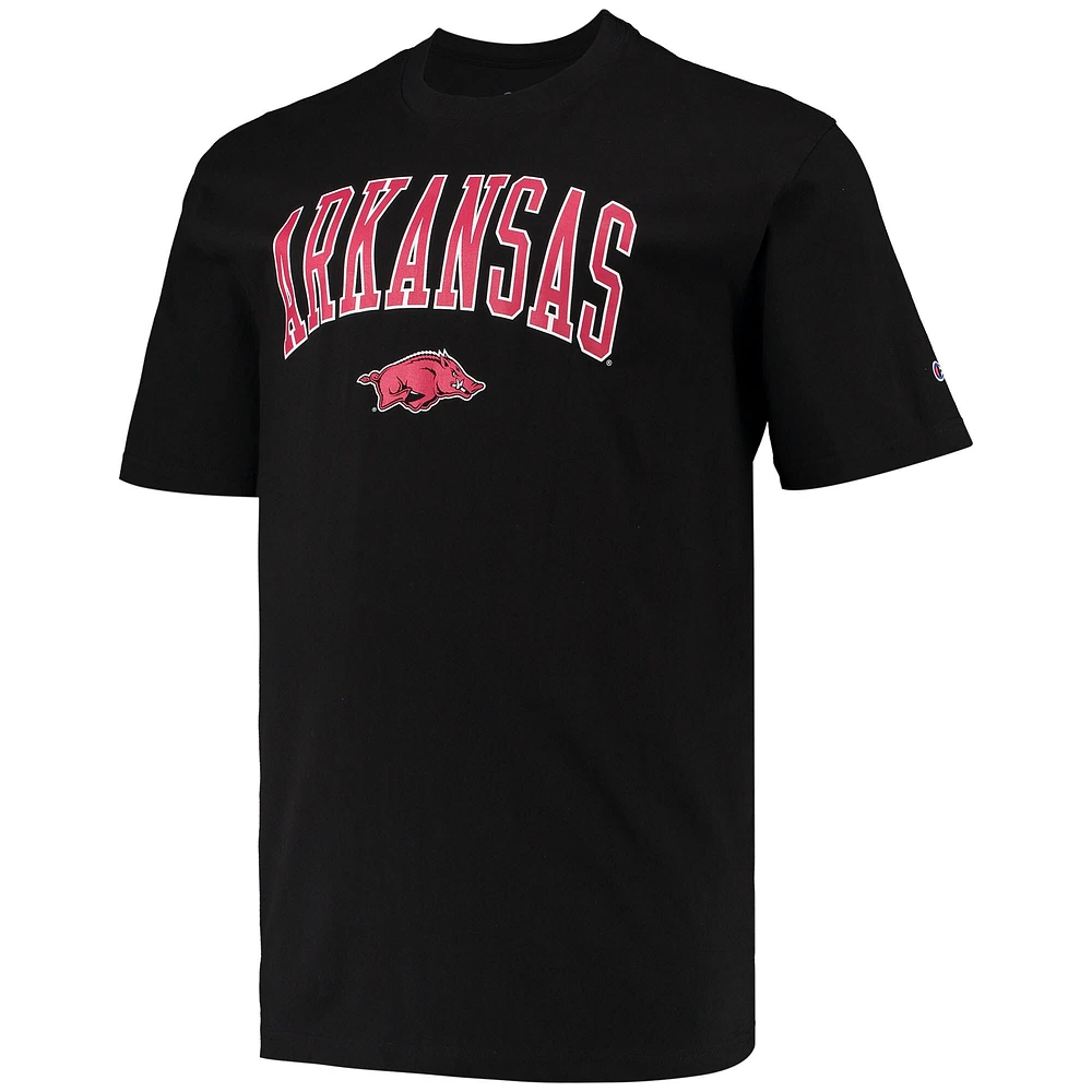 T-shirt homme Champion Black Arkansas Razorbacks Tailles Big & Tall Arch Over Wordmark