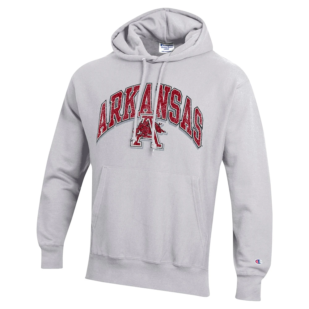 Sweat à capuche tissage inversé Champion Gray Arkansas Razorbacks Late Night pour homme