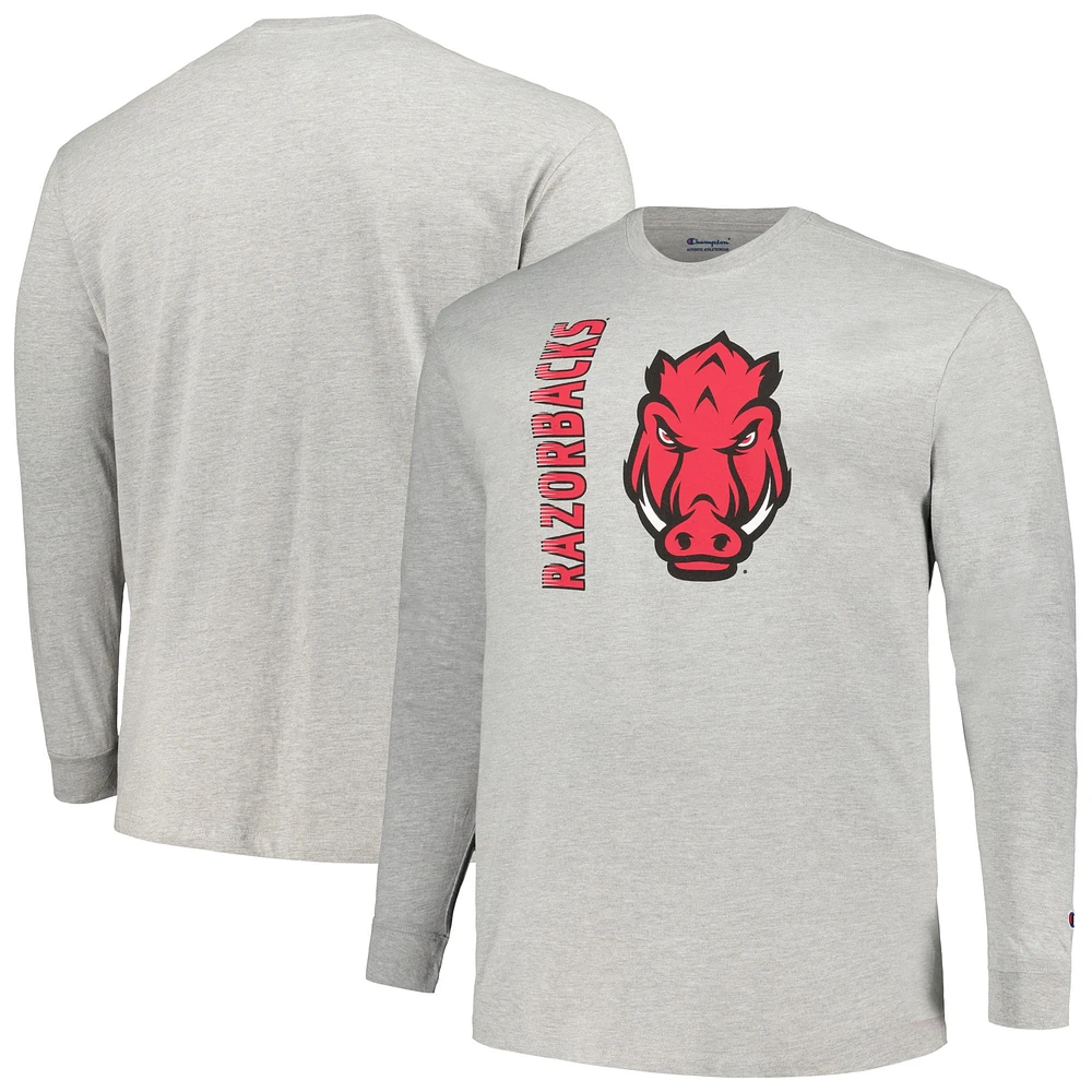 Men's Champion Heather Gray Arkansas Razorbacks Big & Tall Mascot Long Sleeve T-Shirt