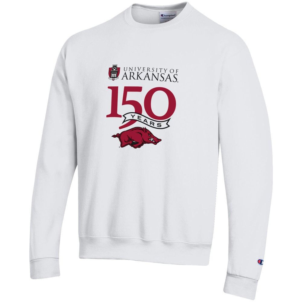 Men's Champion White Arkansas Razorbacks 150th Anniversary Pullover Sweatshirt