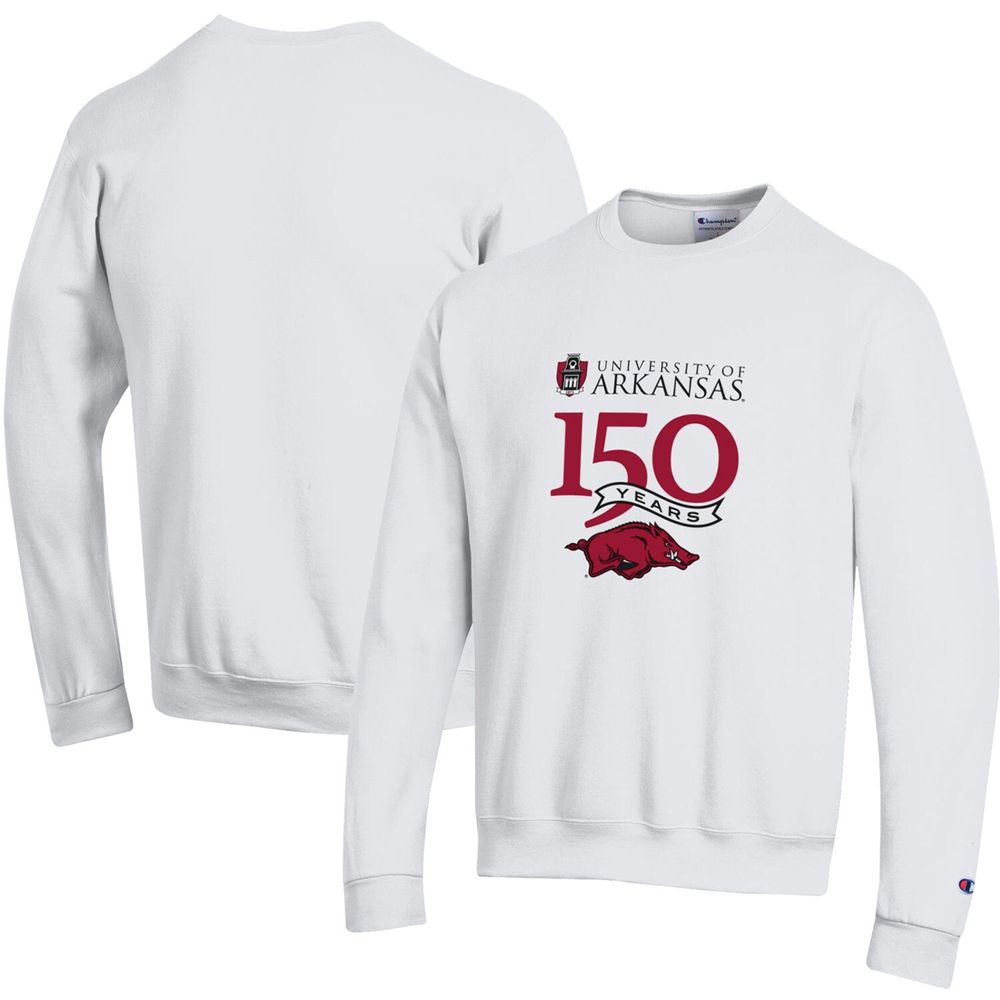 Men's Champion White Arkansas Razorbacks 150th Anniversary Pullover Sweatshirt