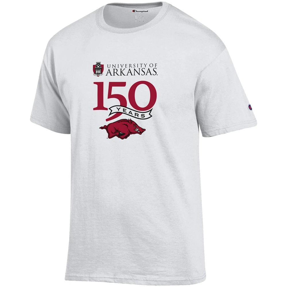 T-shirt Champion White Arkansas Razorbacks 150e anniversaire pour hommes