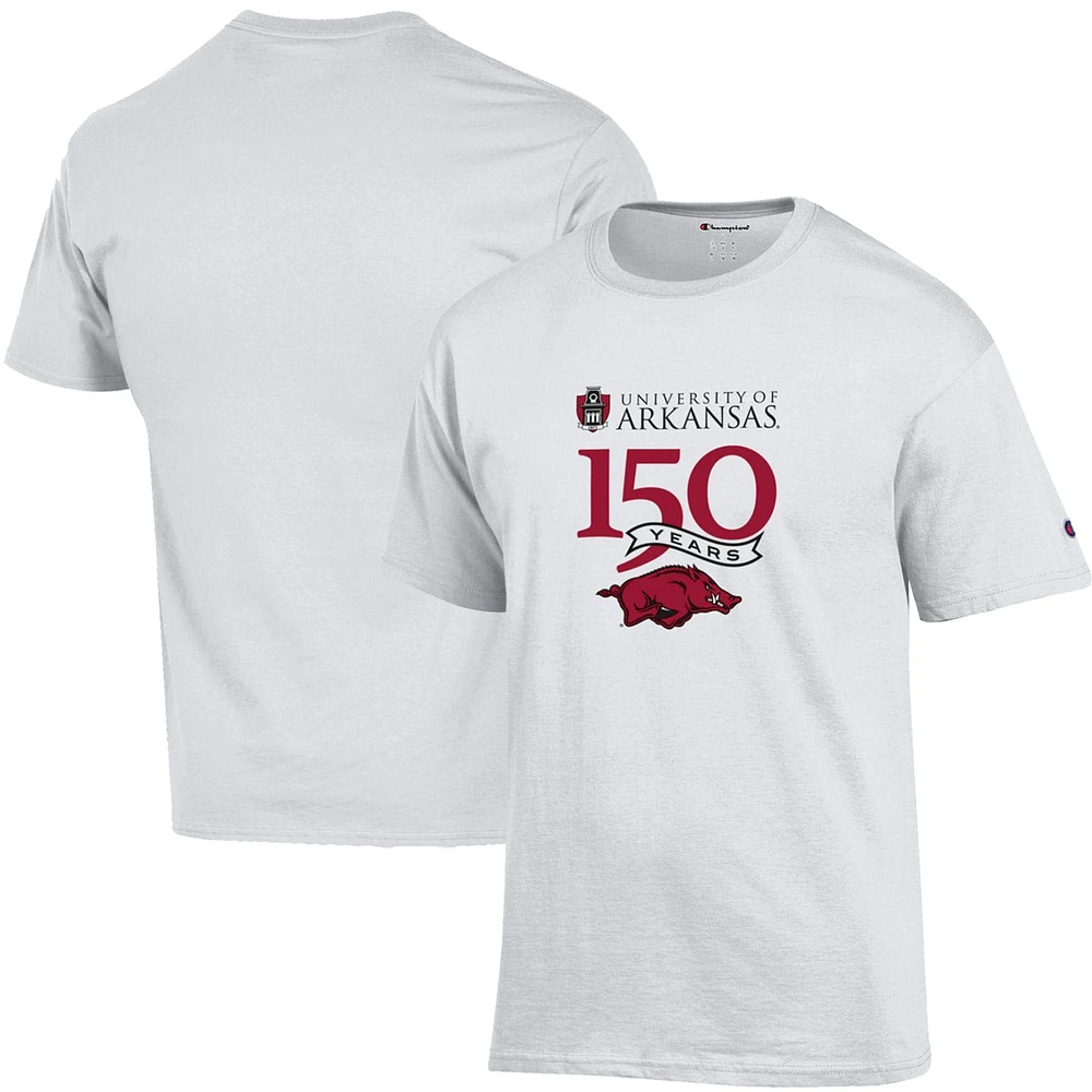 T-shirt Champion White Arkansas Razorbacks 150e anniversaire pour hommes