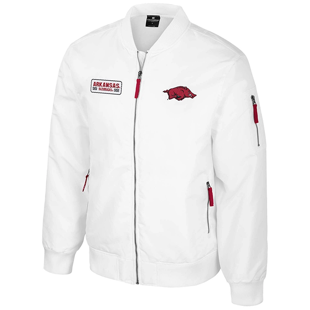 Men's Colosseum Arkansas Razorbacks White Rabbit Full-Zip Bomber Jacket