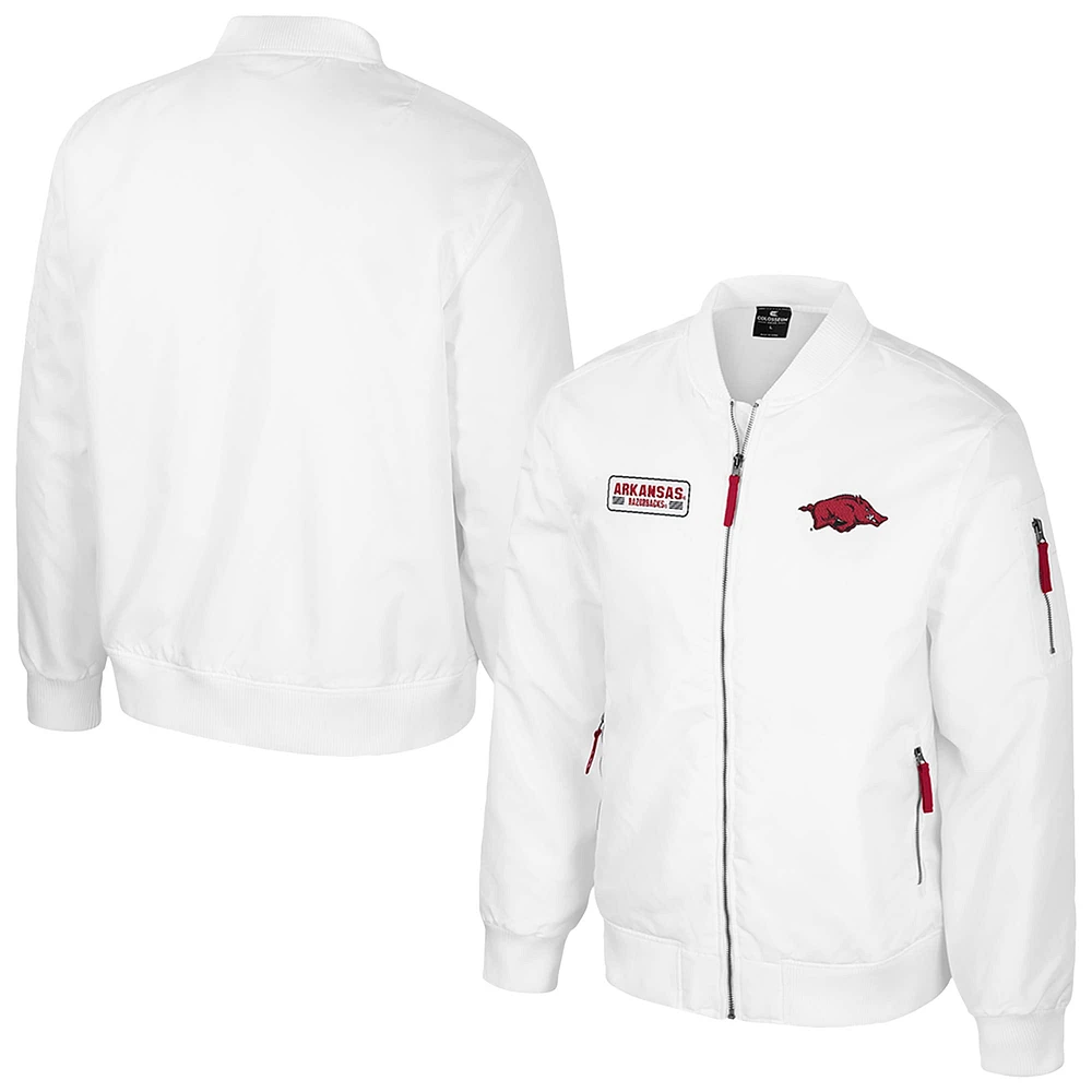 Men's Colosseum Arkansas Razorbacks White Rabbit Full-Zip Bomber Jacket