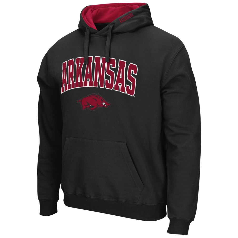 Men's Colosseum Black Arkansas Razorbacks Arch & Logo 3.0 Pullover Hoodie