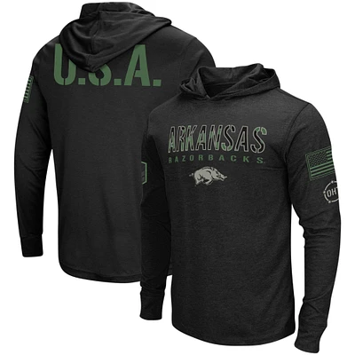 T-shirt à capuche manches longues pour hommes Colosseum Black Arkansas Razorbacks Big & Tall OHT Military Appréciation Tango