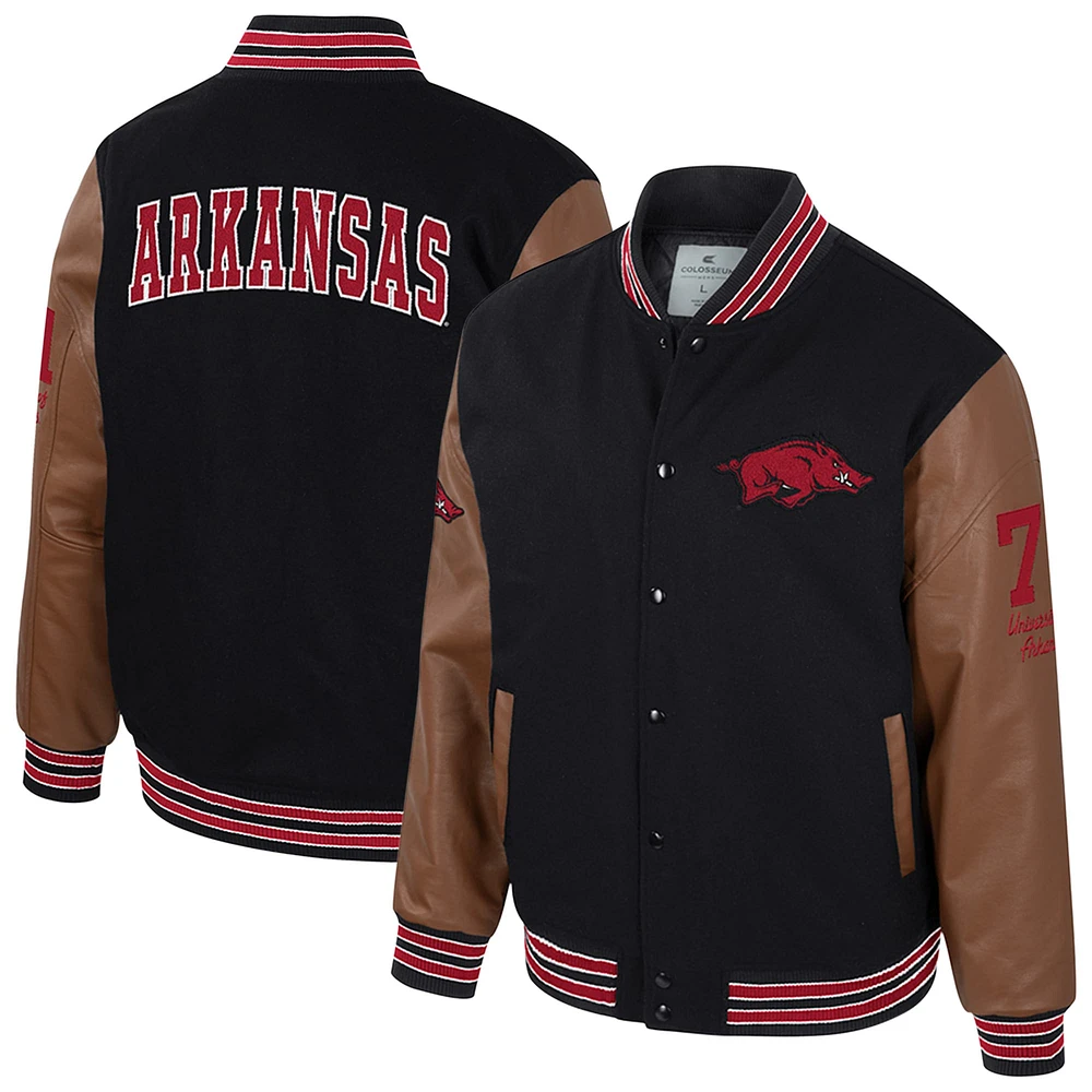 Veste universitaire à boutons-pression complète Arkansas Razorbacks Letterman pour homme Colosseum Black