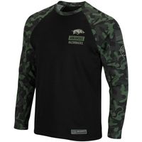 Men's Colosseum Black Arkansas Razorbacks OHT Military Appreciation Camo Raglan Long Sleeve T-Shirt