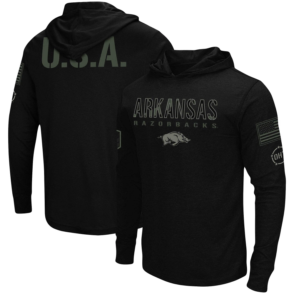 Colosseum Black Arkansas Razorbacks OHT Military Appreciation Hoodie T-shirt à manches longues pour homme