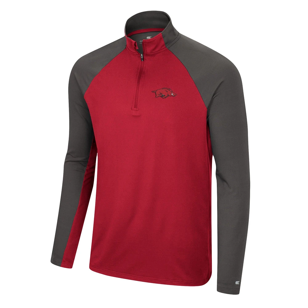 Colosseum Cardinal/Charcoal Arkansas Razorbacks Two Yutes Raglan Quarter-Zip Windshirt