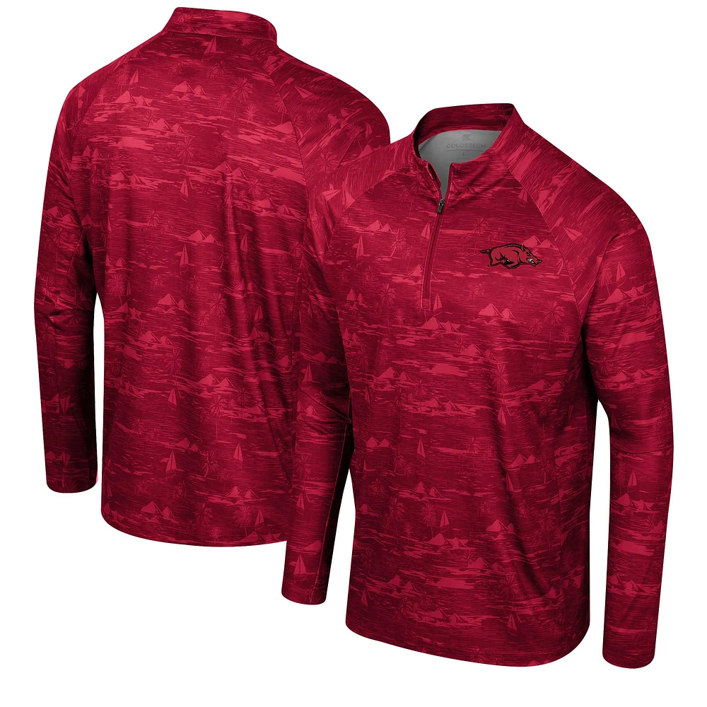 Men's Colosseum Cardinal Arkansas Razorbacks Carson Raglan Quarter-Zip Jacket