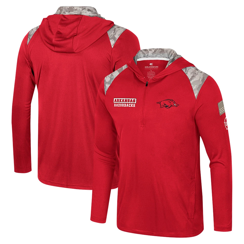 Veste à capuche glissière quart de tour pour homme Colosseum Cardinal Arkansas Razorbacks OHT Military Appreciation