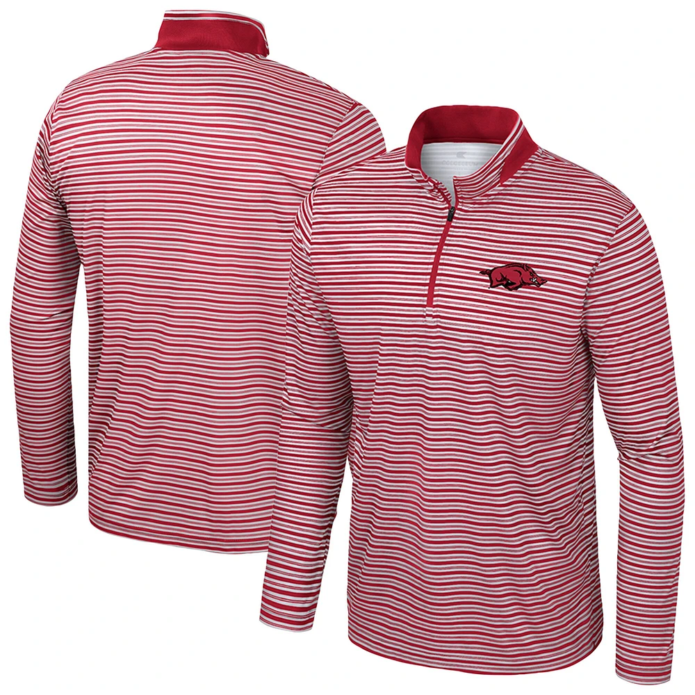 Men's Colosseum Cardinal Arkansas Razorbacks Striped Quarter-Zip Top
